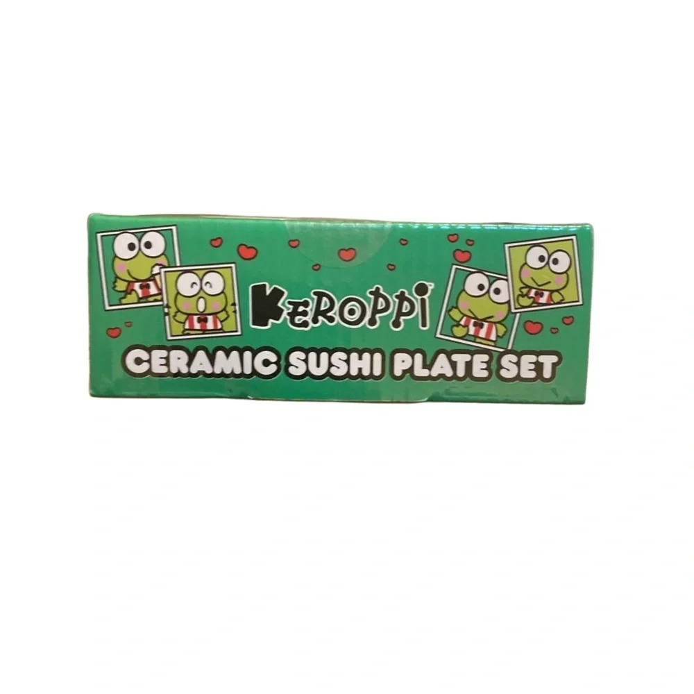 Sanrio Keroppi Ceramic Sushi Plate Set New NIB Dipping Bowl Chopsticks Striped - Picture 4 of 4
